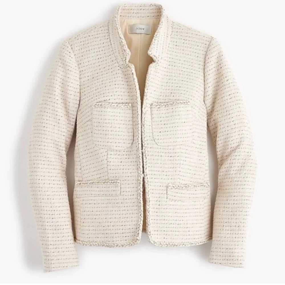 JCrew Tweed Blazer with Metallic Thread size 0 cream‎ beige classic elegant
